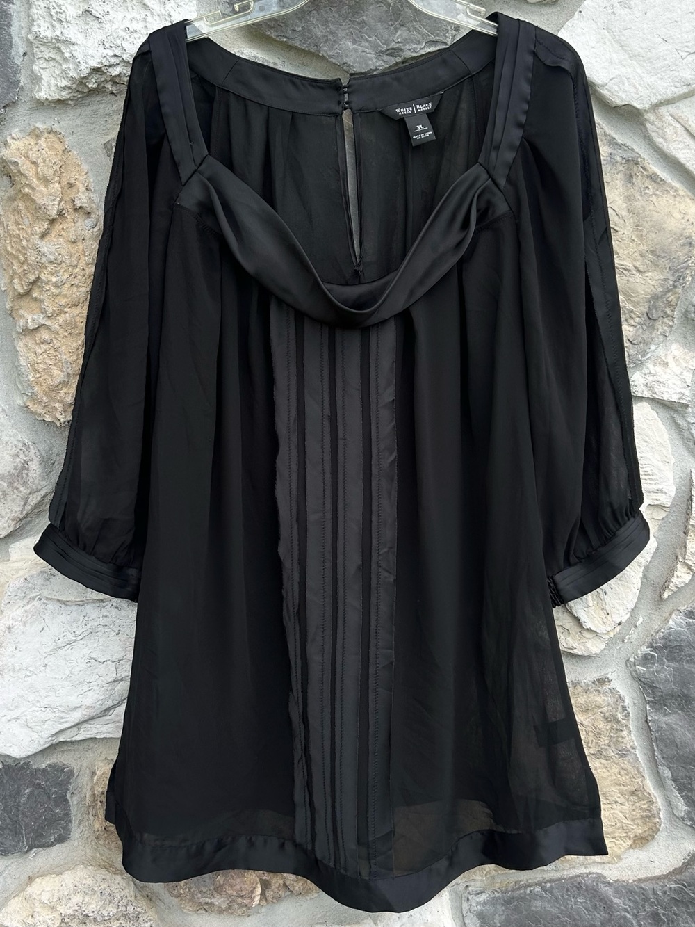 WHBM Blouse Size XL Sheer Black Dark Romantic Whimsigoth Date Night Top Elegant